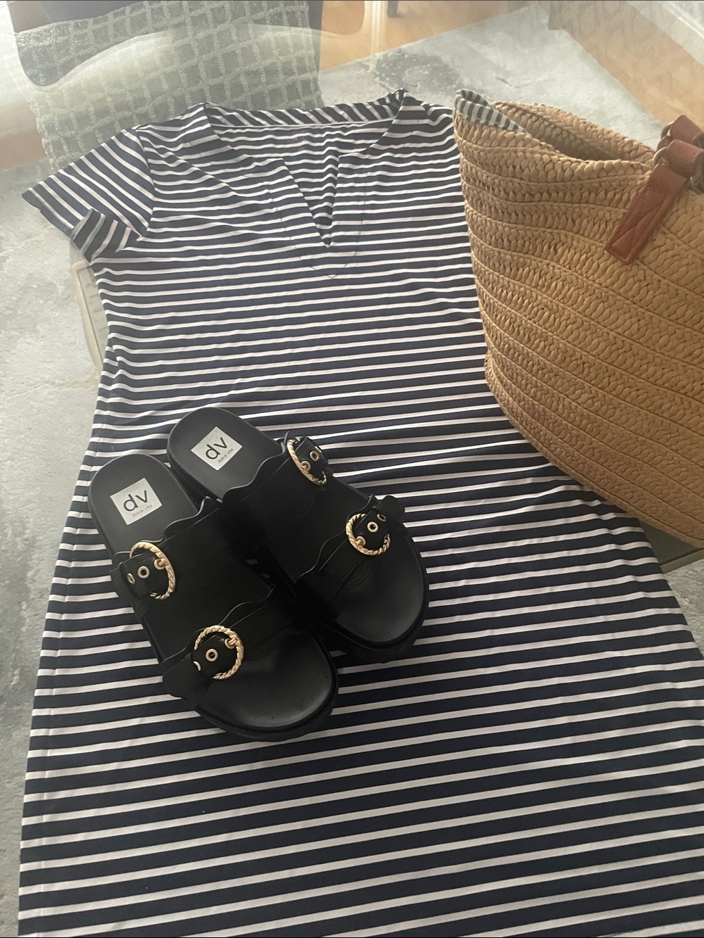 Vineyard Vines Navy and White Striped Midi Dress - Picture 1 of 1